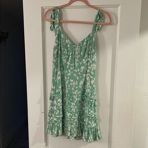 Green Floral Sundress with Ruffle Hem